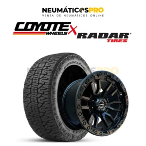 OFERTA 4 LLANTAS COYOTE ARO 17 APERNADURA 6X139 9 PULGADA OFFSET 0 + 4 NEUMATICOS 265/70R17 RADAR AT SPORT